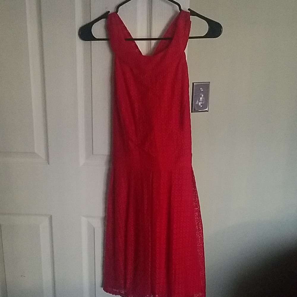 Red halter dress
